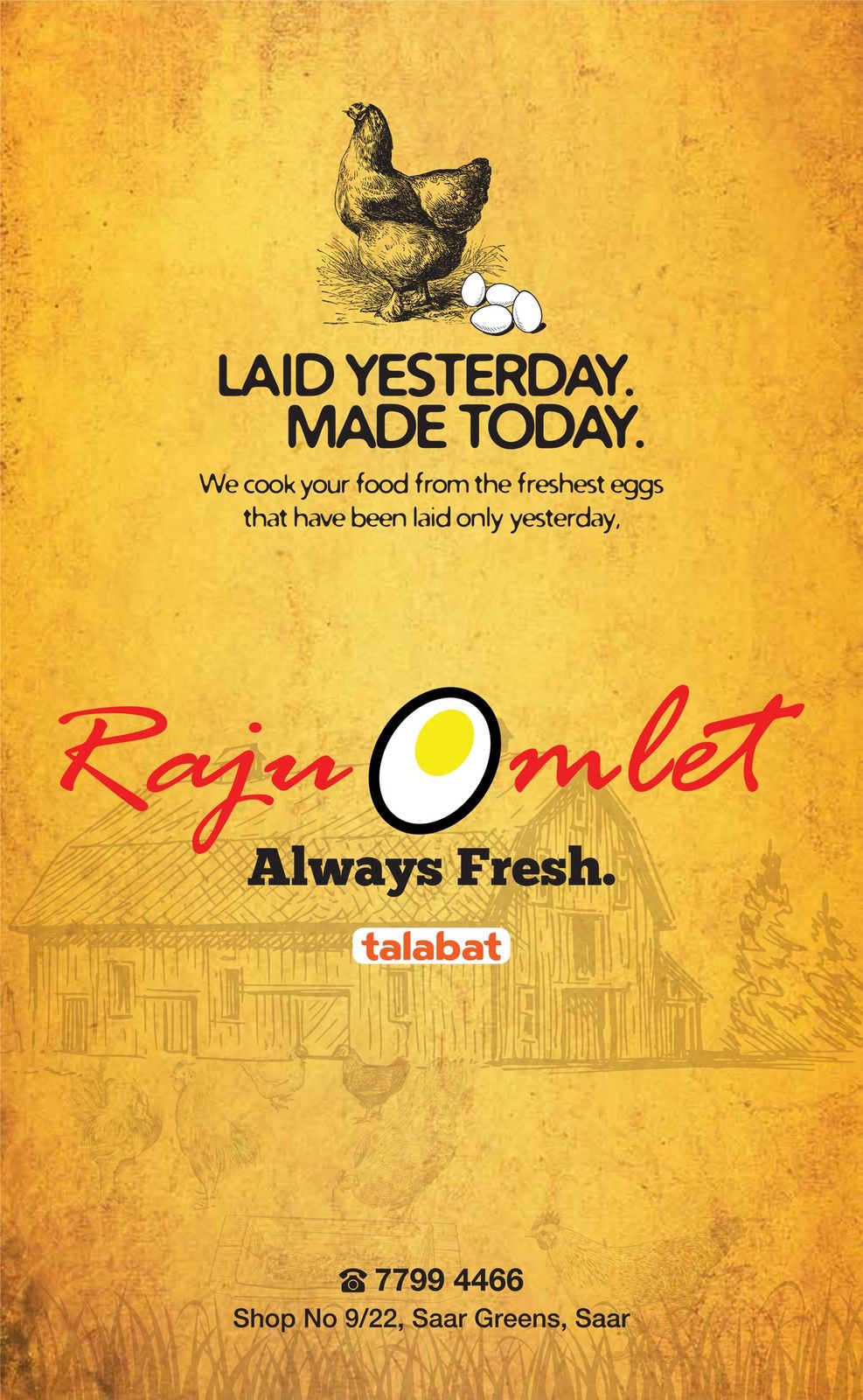 Raju Omlet — Laid Yesterday. Made Today. Always Fresh.